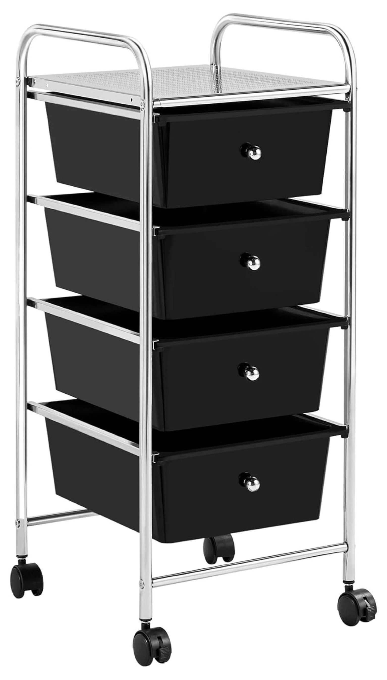4 Tier Rolling Storage Cart with Removable Drawers Plastic Trolley Organizer craft cart organizer with drawers 360 Castor Wheels Cart, Black